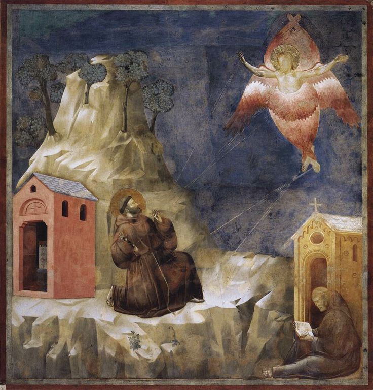  Giotto di Bondone (ou Ambrogiotto di Bondone) (1267-1337). -  Saint Francis recevant les stigmates. (entre 1297 et 1299). Fresque  fresco | 106 1/4 x 90 1/2 in | San Francesco, Assisi, It