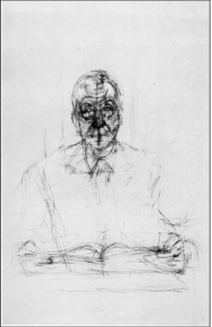 Planche 1 - Giacometti - Poerait d'homme. Dessin. Studio Galerie Maeght.