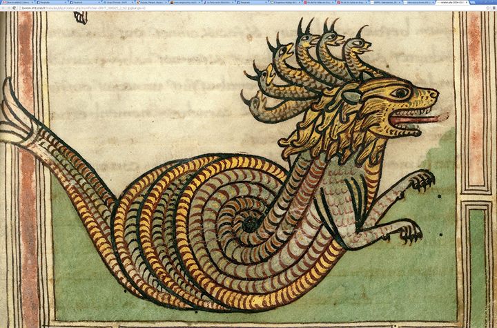 The Beast. Apocalypse, c. IX century, Ms. 99, f. 25, Valenciennes, Bibliothèque municipale. 