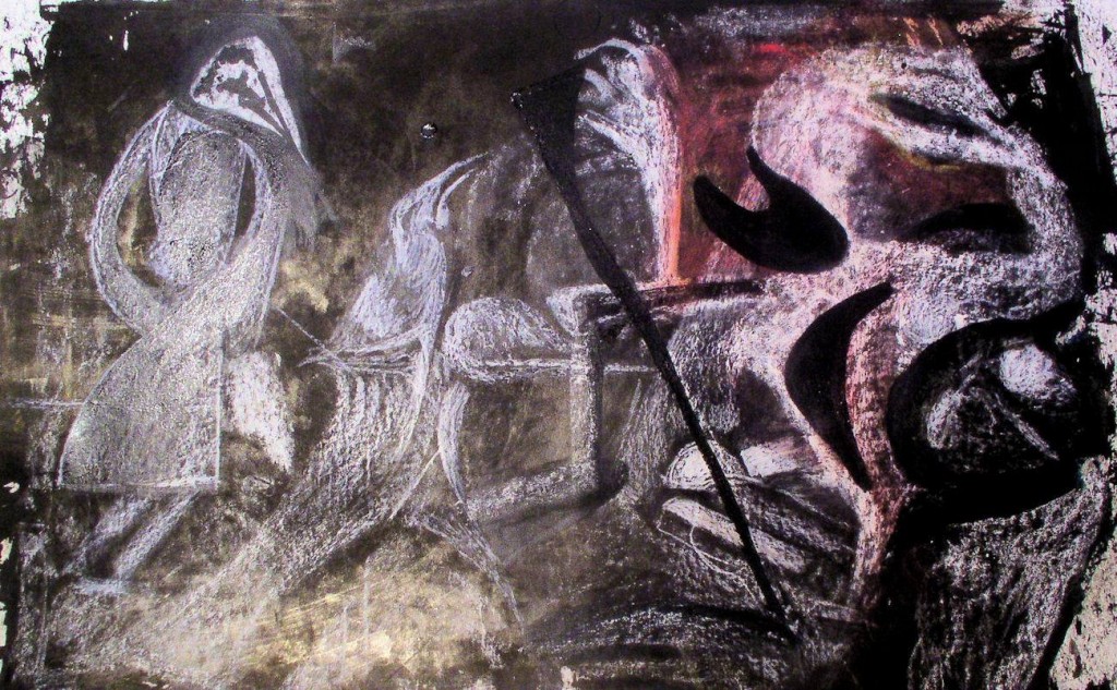 J.-M - Musial  -  Le grand silence des Sorcelleries - Un dessin par nuit. Encres et pastels sur papier bâché.