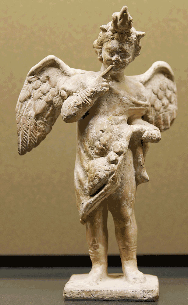 Harpocratic Eros, terracotta figurine made in Myrina, ca. 100–50 BC.