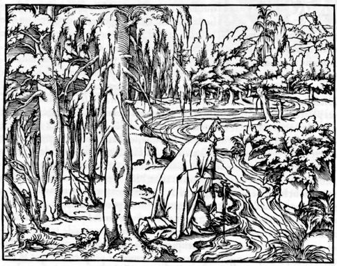 Poliphile à la fontaine (Songe de Poliphile, 1546, F°2v°) - Goujon, Jean (1510-1566).