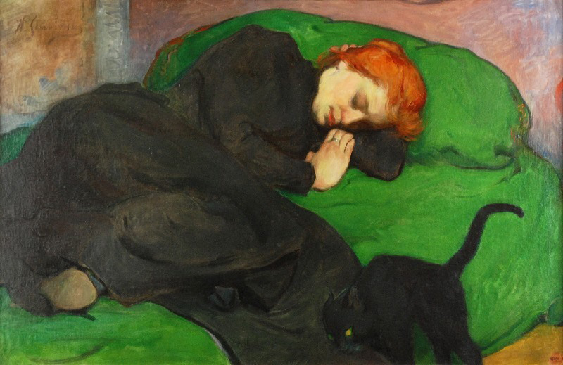 Władysław Ślewiński (1854-1918) Mujer durmiente con un gato, 1896.