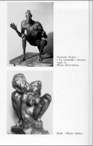 Haut : Germain Richier : La sauterelle, bronze 1946-57. Photo Hervochon. Bas : Rodin : Photo Adelys.